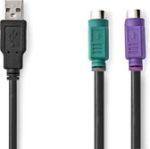 Nedis 2-in-1-Kabel - USB 2.0 - USB-A Male - 2x PS/2 Female - 480 Mbps - 0.30 m - Vernikkeld - Rond - PVC - Zwart - Polybag