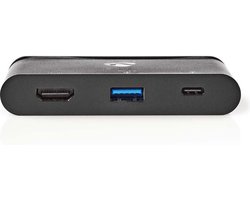 USB Multi-Port Adapter - USB 3.2 Gen 1 - USB-C Male - HDMI Female / USB-A Female / USB-C Female - Rond - Vernikkeld - Zwart - Window Box met Euro Lock