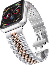 Stalen Smartwatch bandje - Geschikt voor Apple Watch Jubilee stalen band - zilver/rosé goud - Strap-it Horlogeband / Polsband / Armband - Maat: 42 - 44 - 45 - 49mm