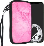 kwmobile hoesje voor smartphones L - 6,5" - hoes van Neopreen - Marmer design - roze / poederroze - binnenmaat 16,5 x 8,9 cm