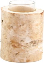 Kandelaars - theelichthouder berk met glas ø8.5x12.5cm - natural - 85x125x
