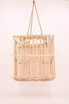 Kandelaars - lantaarn bamboe 28x28x28cm met glas - natural - 28x28x28