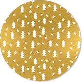 Muismat - Mousepad - Rond - Kerstboom - Goud - Wit - 50x50 cm - Ronde muismat