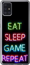 Geschikt voor Samsung Galaxy A52 5G hoesje - Gaming - Led - Quote - Eat sleep game repeat - Gamen - Siliconen Telefoonhoesje