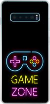 Geschikt voor Samsung Galaxy S10 Lite hoesje - Controller - Game - Neon - Zwart - Quotes - Game zone - Siliconen Telefoonhoesje