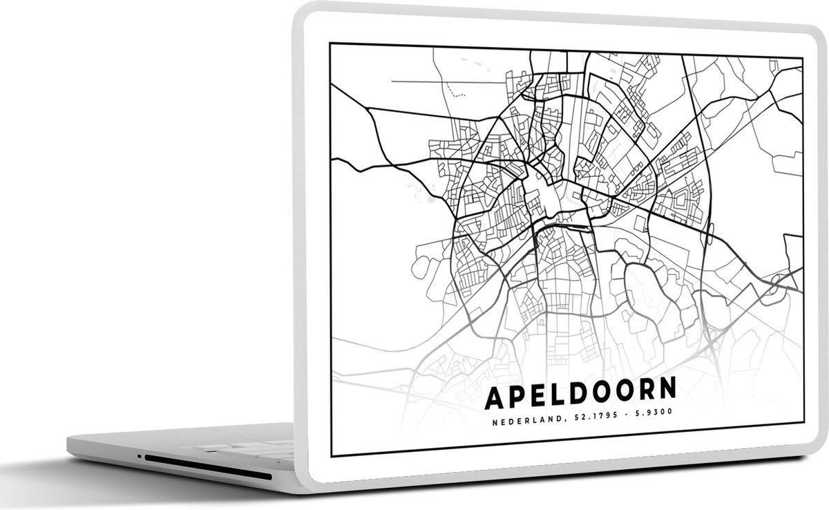 Laptop sticker - 13.3 inch - Kaart - Apeldoorn - Zwart - Wit - 31x22,5cm - Laptopstickers - Laptop skin - Cover