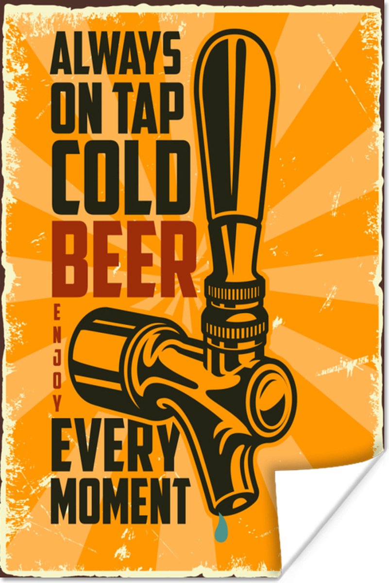 Poster Mancave - Biertap - Vintage - Quote - 20x30 cm - Vaderdag cadeau - Geschenk - Cadeautje voor hem - Tip - Mannen