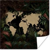Poster Wereldkaart - Bloemen - Planten - 100x100 cm XXL