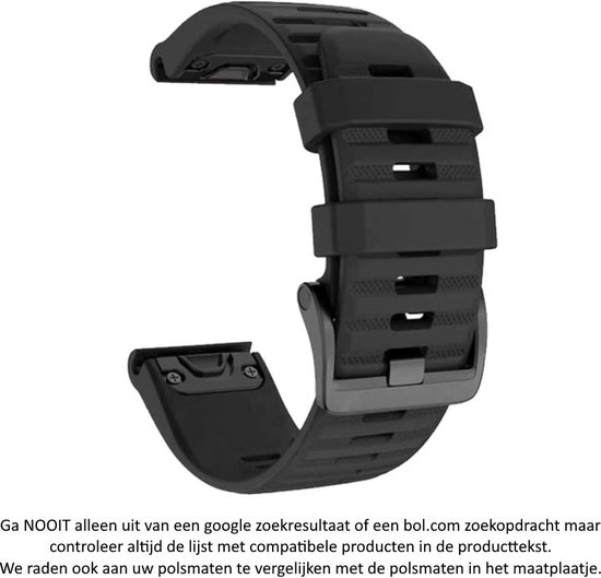Zwart Siliconen horloge bandje 26mm Quickfit Compatibel geschikt voor Garmin Fenix 3 / 3 HR / 3 Sapphire / 5X / 6X, D2, Quatix 3, Tactix, Descent MK1, Foretrex 601 en 701 – 26 mm black smartwatch strap