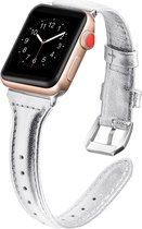 Leren bandje - geschikt voor Apple Watch series 1/2/3/4/5/6/7/8/9/SE/SE 2/Ultra/Ultra 2 met case size 42 mm / 44 mm / 45 mm / 49 mm - zilver