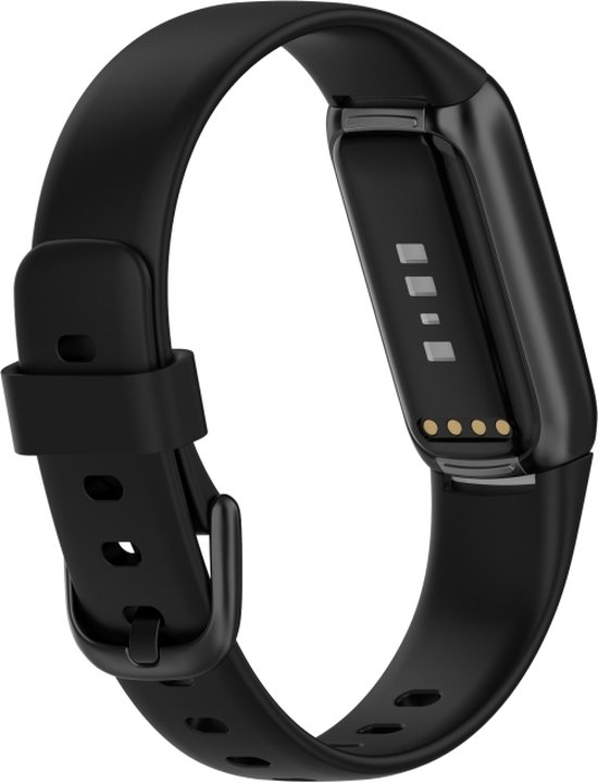 Côté d'un bracelet noir Fitbit Luxe, montrant le dos du tracker.