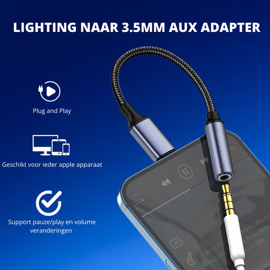 AdroitGoods Lightning naar 3.5mm jack adapter Geschikt voor Apple