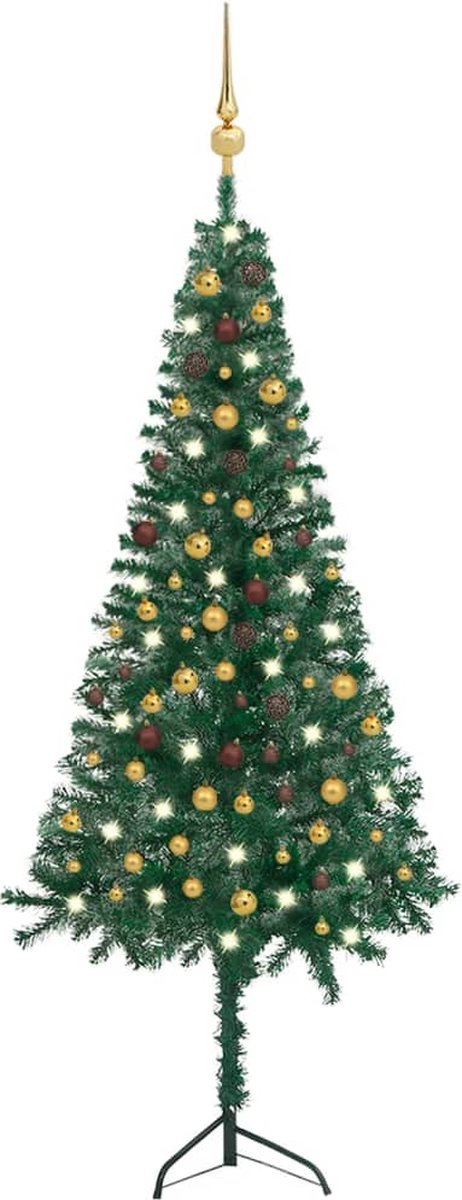 VidaLife Kunstkerstboom met LED's en kerstballen hoek 240 cm PVC groen