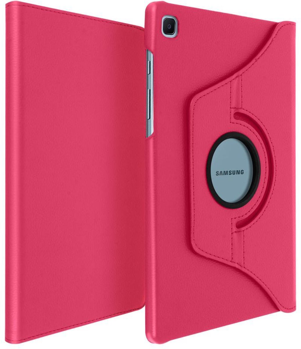 BixB 360° draaibare bookcase Samsung Galaxy Tab S6 Lite (2020 / 2022) Hoes – Pink Met Samsung Tab S6 Lite Screenprotecotor gehard glas