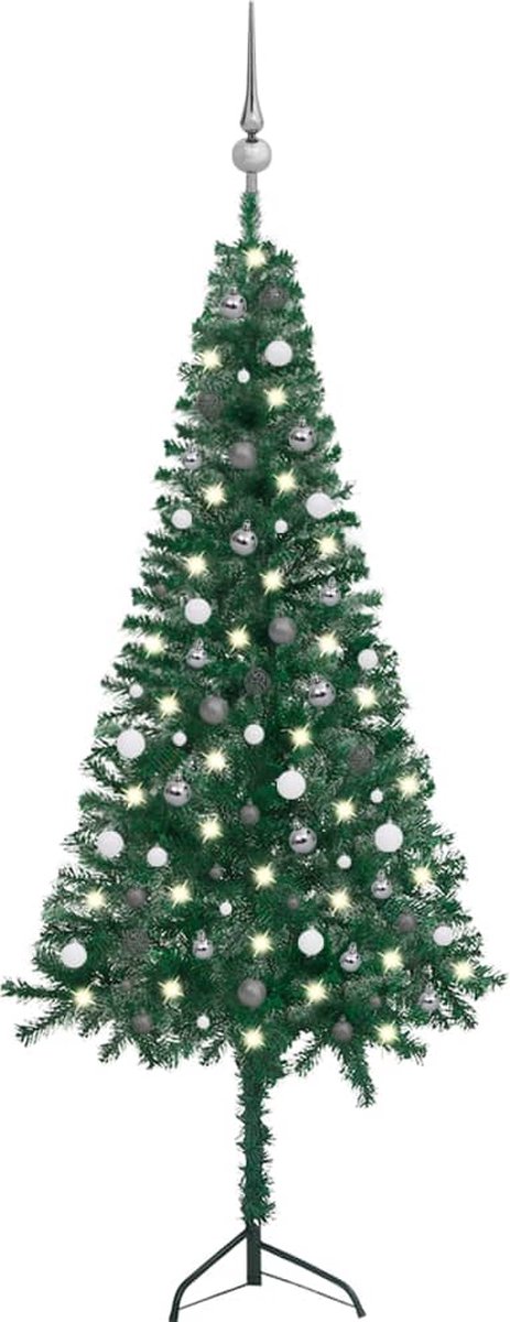 VidaLife Kunstkerstboom met LED's en kerstballen hoek 240 cm PVC groen