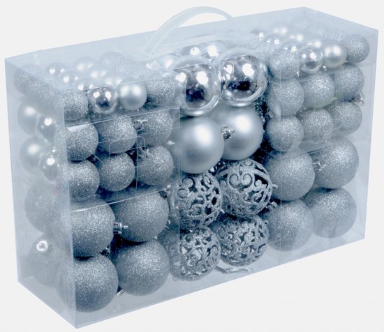 Pakket met 100x zilveren kunststof kerstballen 3, 4 en 6 cm – Kerstboomversiering/kerstversiering zilver / zilveren kerstballen