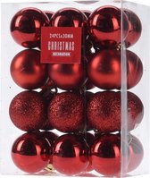 24x Boules de Noël en plastique rouge 3 cm - Brillant / mat / pailleté - Boules de Noël en plastique incassables - Décorations pour sapin de Noël rouge