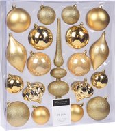 Compleet kerstballenpakket gouden kunststof kerstballen met piek 19-delig