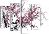 Trend24 - Peinture sur Toile - Cherry Japonais - Pentaptyque - Paysages - 100x70x2 cm - Rose