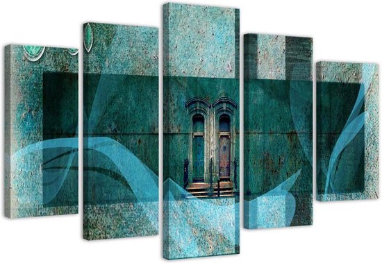 Trend24 - Canvas Schilderij - Mysterious Window - Vijfluik - Abstract - 200x100x2 cm - Groen