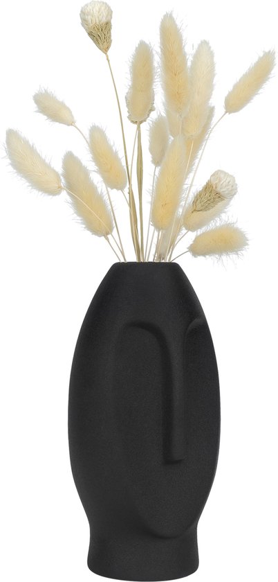 QUVIO Vase - Visage - Poterie - Décoration - Vase à fleurs - Vase - Vases - Zwart - 8 x 8 x 18 cm (LxlxH)