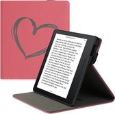 kwmobile case geschikt voor met Amazon Kindle Oasis 10. Generation - E reader cover van kunstleer - In donkerrood Brushed Hart design