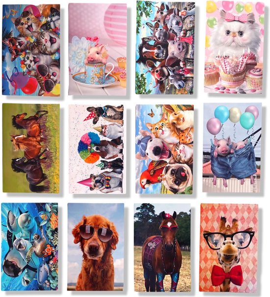 Foto: Cards crafts 12 blanco wenskaarten dieren dubbele kaarten zonder tekst inclusief enveloppen 11x16cm
