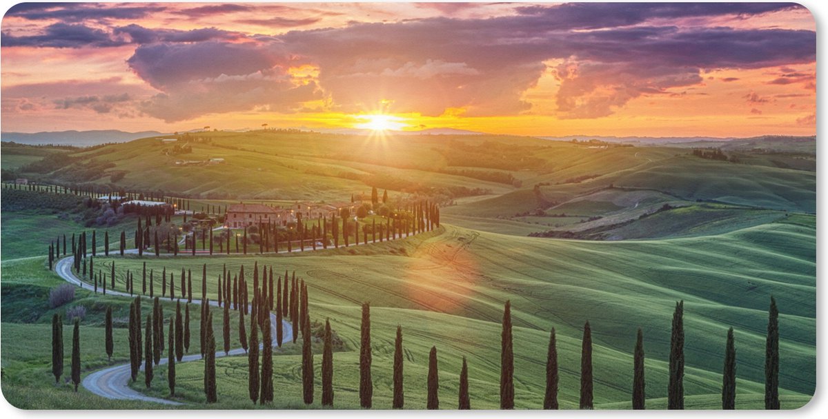 Muismat XXL 90x45 cm - Bureau onderlegger - Bureau mat Italië - Zonsondergang - Toscane - Bureaumat - Gaming mousepad xl - Bureaulegger groot - Computer deskmat