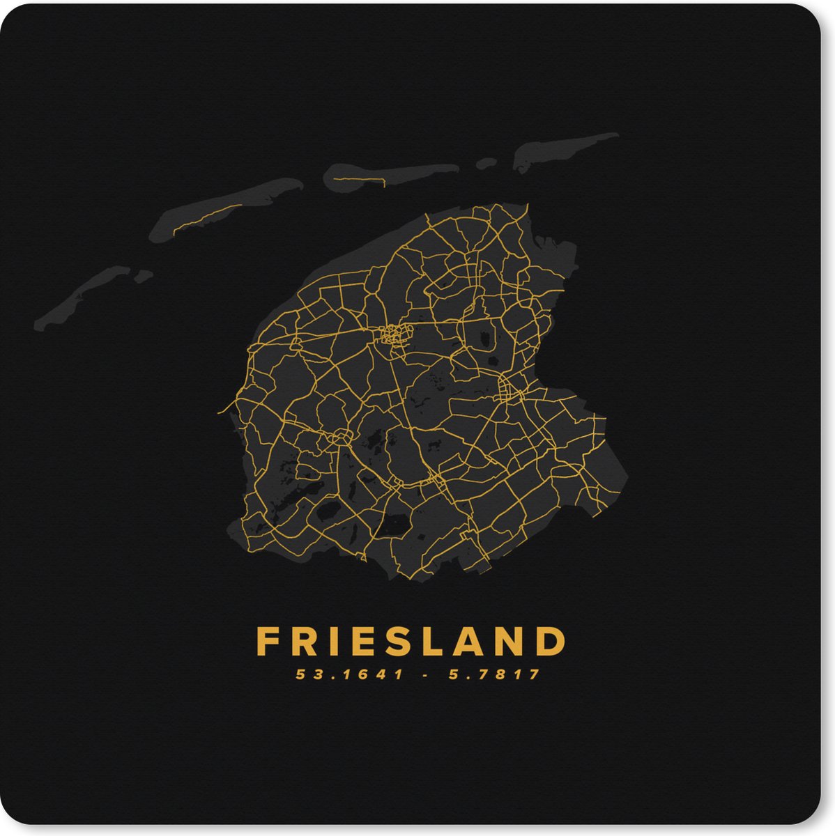 Muismat XXL 40x40 cm - Bureau onderlegger - Bureau mat Friesland - Nederland - Black and gold - Bureaumat - Gaming mousepad xl - Bureaulegger groot - Computer deskmat