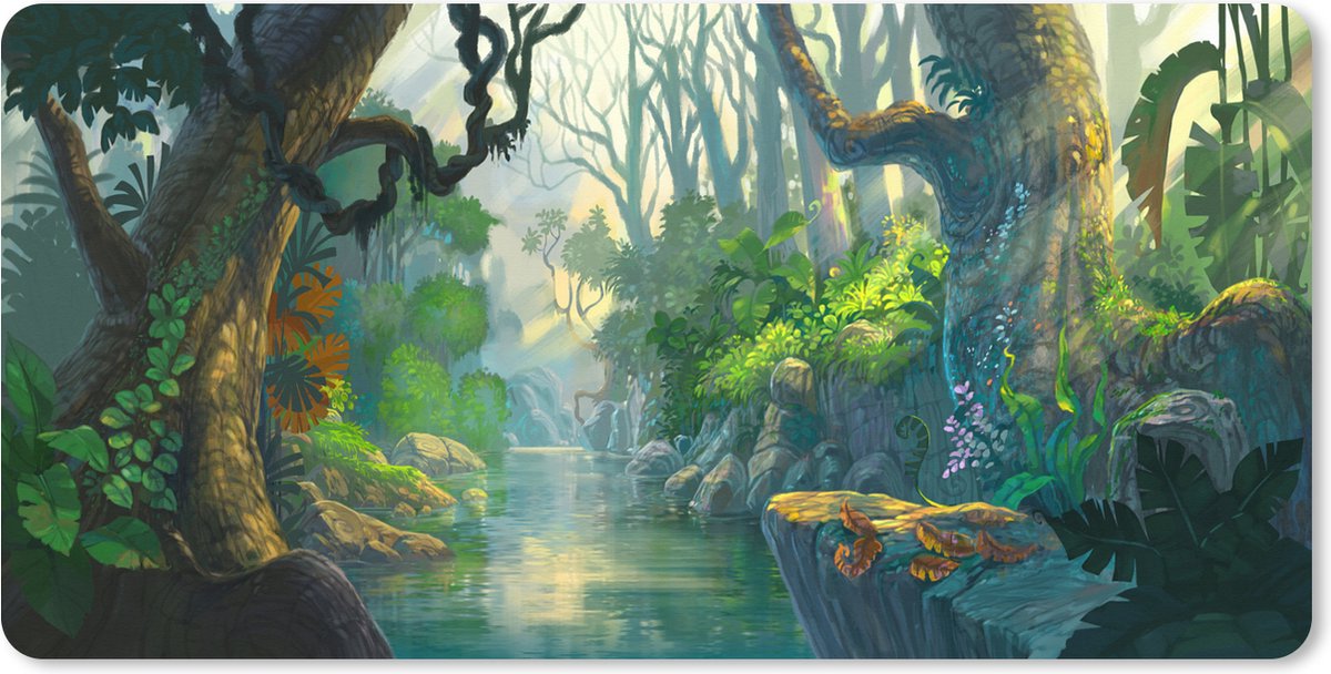 Muismat XXL 120x60 cm - Bureau onderlegger - Bureau mat Bos - Rivier - Schilderij - Meisjes - Kinderen - Jongens - Bureaumat - Gaming mousepad xl - Bureaulegger groot - Computer deskmat