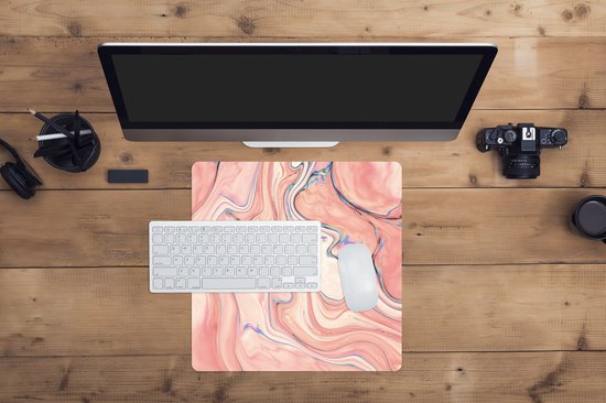 Muismat xxl - Marmer print look - Roze - Verf - Marmer print - Design - Bureaumat - 40x40 cm - Onderlegger bureau - Gaming muismat