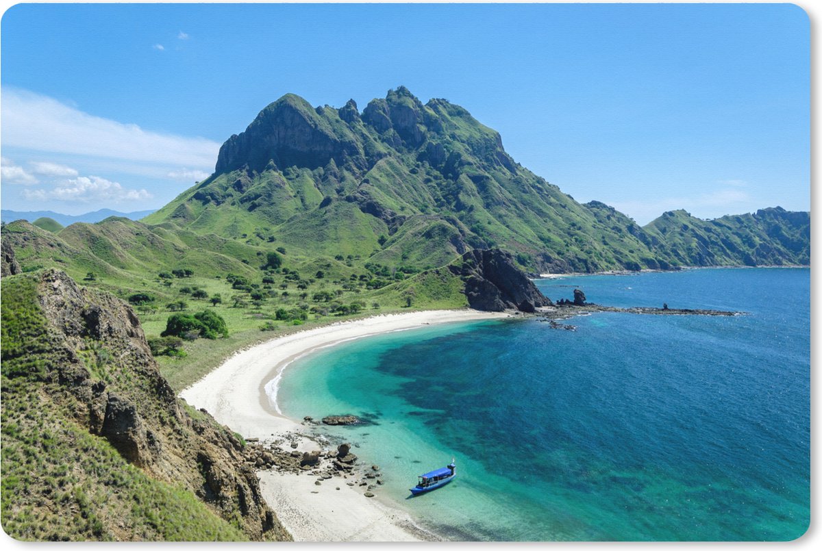 Muismat XXL 90x60 cm - Bureau onderlegger - Bureau mat Uitzicht over Padar eiland - Bureaumat - Gaming mousepad xl - Bureaulegger groot - Computer deskmat