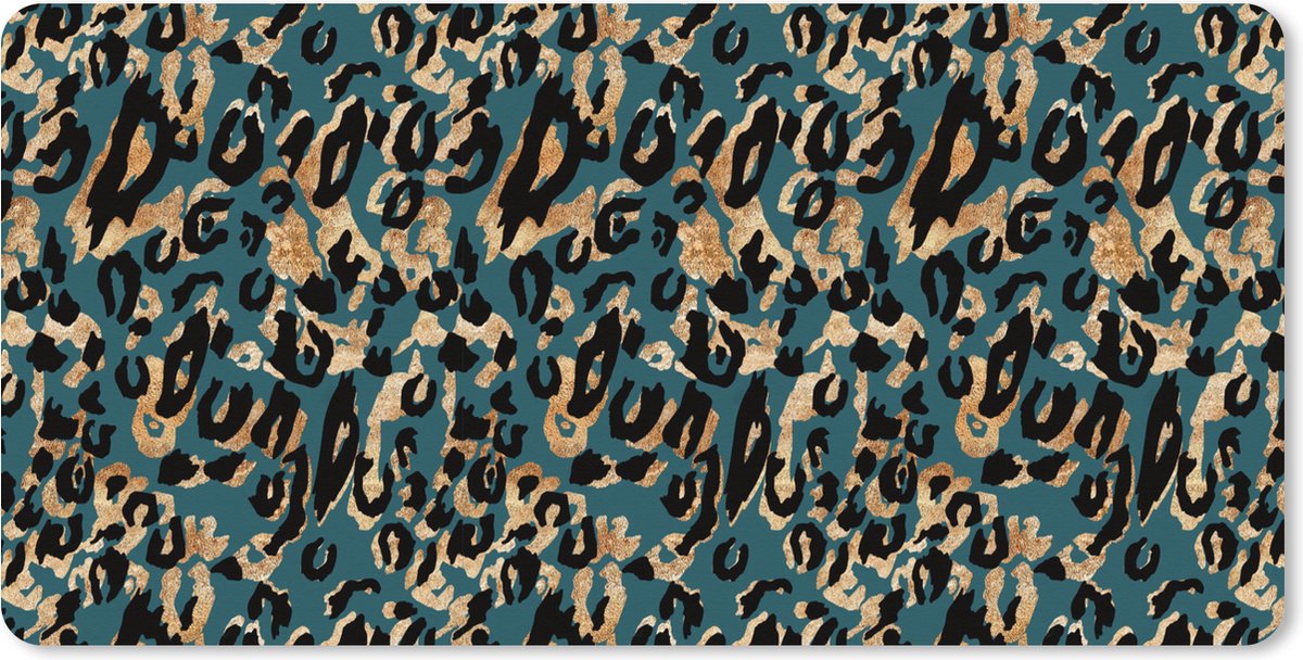 Muismat XXL 80x40 cm - Bureau onderlegger - Bureau mat Panterprint - Turquoise - Bruin - Bureaumat - Gaming mousepad xl - Bureaulegger groot - Computer deskmat