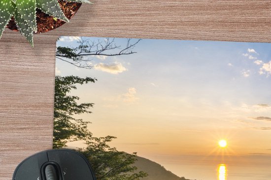 Muismat XXL - Bureau onderlegger - Bureau mat - Zonsondergang boven van hortensia bloemen - 120x60 cm - XXL muismat