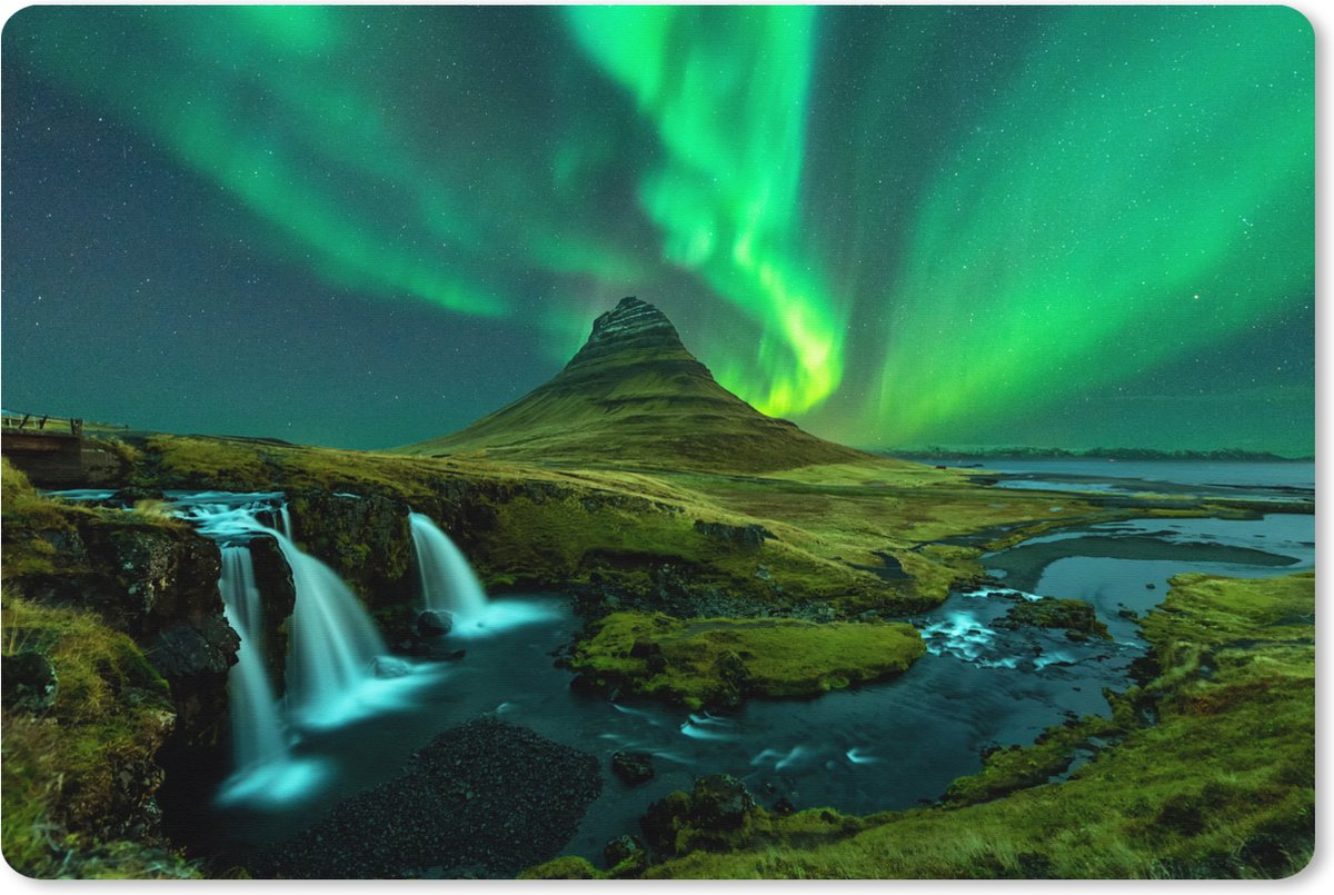Muismat XXL 120x80 cm - Bureau onderlegger - Bureau mat Aurora Borealis boven IJsland - Bureaumat - Gaming mousepad xl - Bureaulegger groot - Computer deskmat