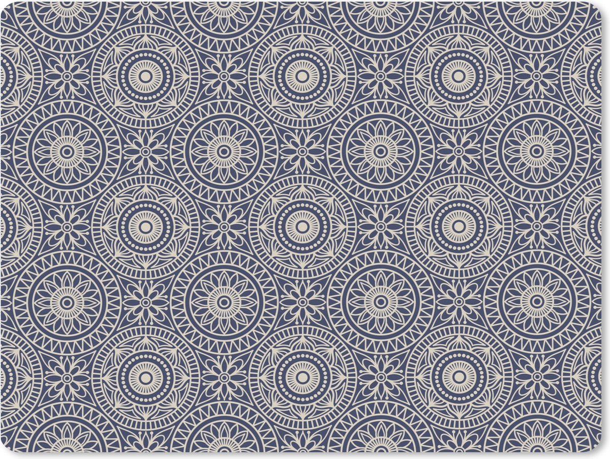 Muismat XXL 80x60 cm - Bureau onderlegger - Bureau mat Mandala - Blauw - Patroon - Bureaumat - Gaming mousepad xl - Bureaulegger groot - Computer deskmat