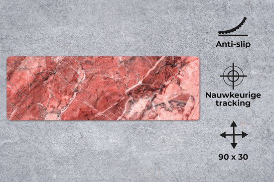 Tapis de souris XXL - Sous-main - Tapis de bureau - Granit - Rouge - Galets - Wit - 90x30 cm - Tapis de souris XXL