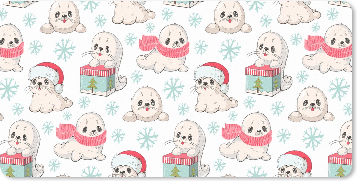 Muismat XXL 80x40 cm - Bureau onderlegger - Bureau mat Zeehonden - Kinderen - Kerst - Winter - Patroon - Bureaumat - Gaming mousepad xl - Bureaulegger groot - Computer deskmat