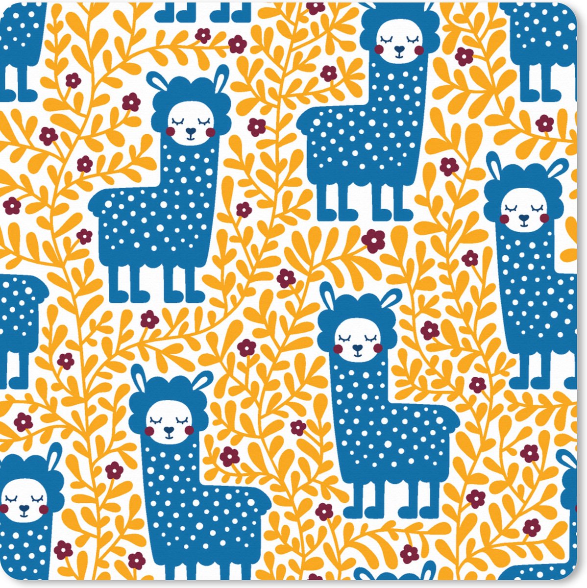 Muismat XXL 40x40 cm - Bureau onderlegger - Bureau mat Meisjes - Lama - Planten - Patronen - Girl - Kids - Kinderen - Meiden - Bureaumat - Gaming mousepad xl - Bureaulegger groot - Computer deskmat