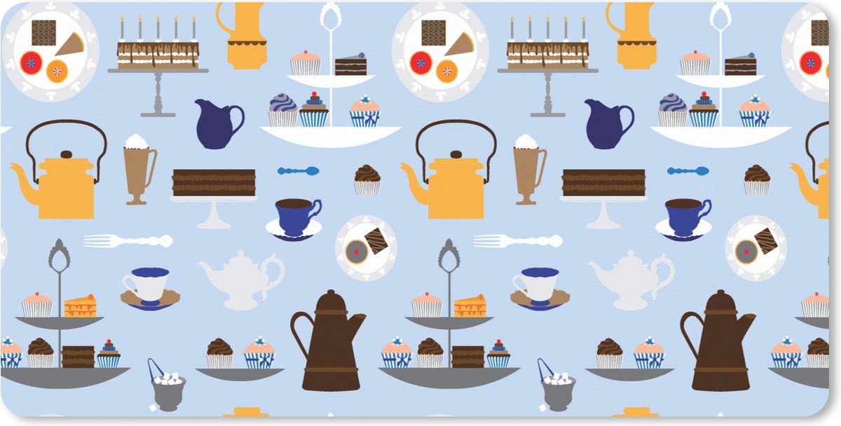 Muismat XXL 80x40 cm - Bureau onderlegger - Bureau mat Patronen - Cupcake - Theepot - Thee - Bureaumat - Gaming mousepad xl - Bureaulegger groot - Computer deskmat