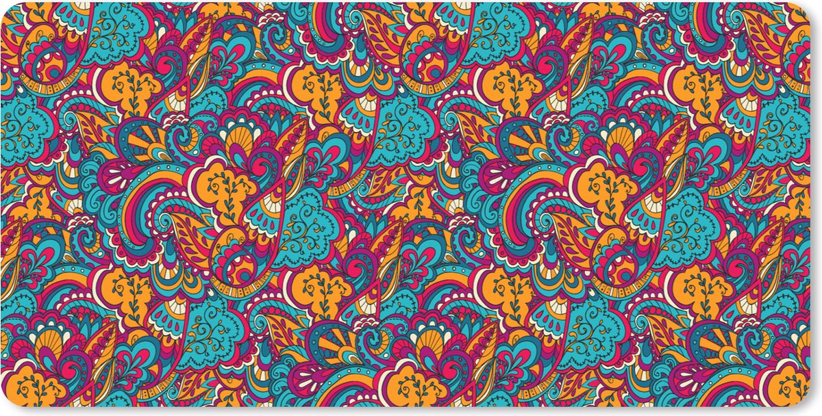 Muismat XXL 100x50 cm - Bureau onderlegger - Bureau mat Hippie - Flora - Abstract - Patroon - Bureaumat - Gaming mousepad xl - Bureaulegger groot - Computer deskmat