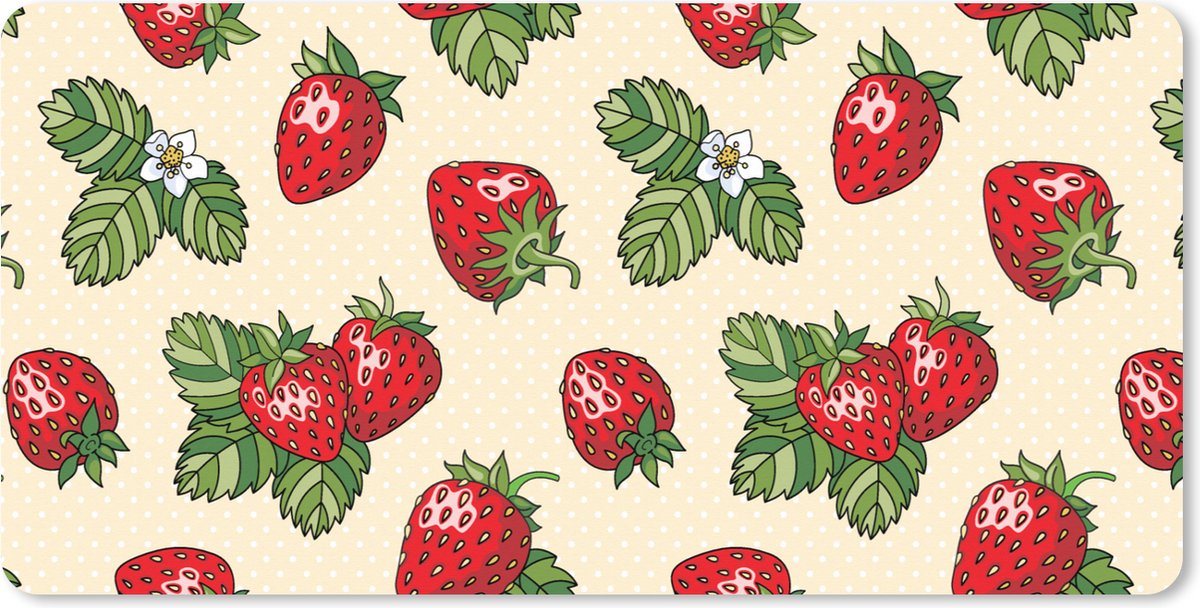 Muismat XXL - Bureau onderlegger - Bureau mat - Aardbeien - Fruit - Patronen - 80x40 cm - XXL muismat