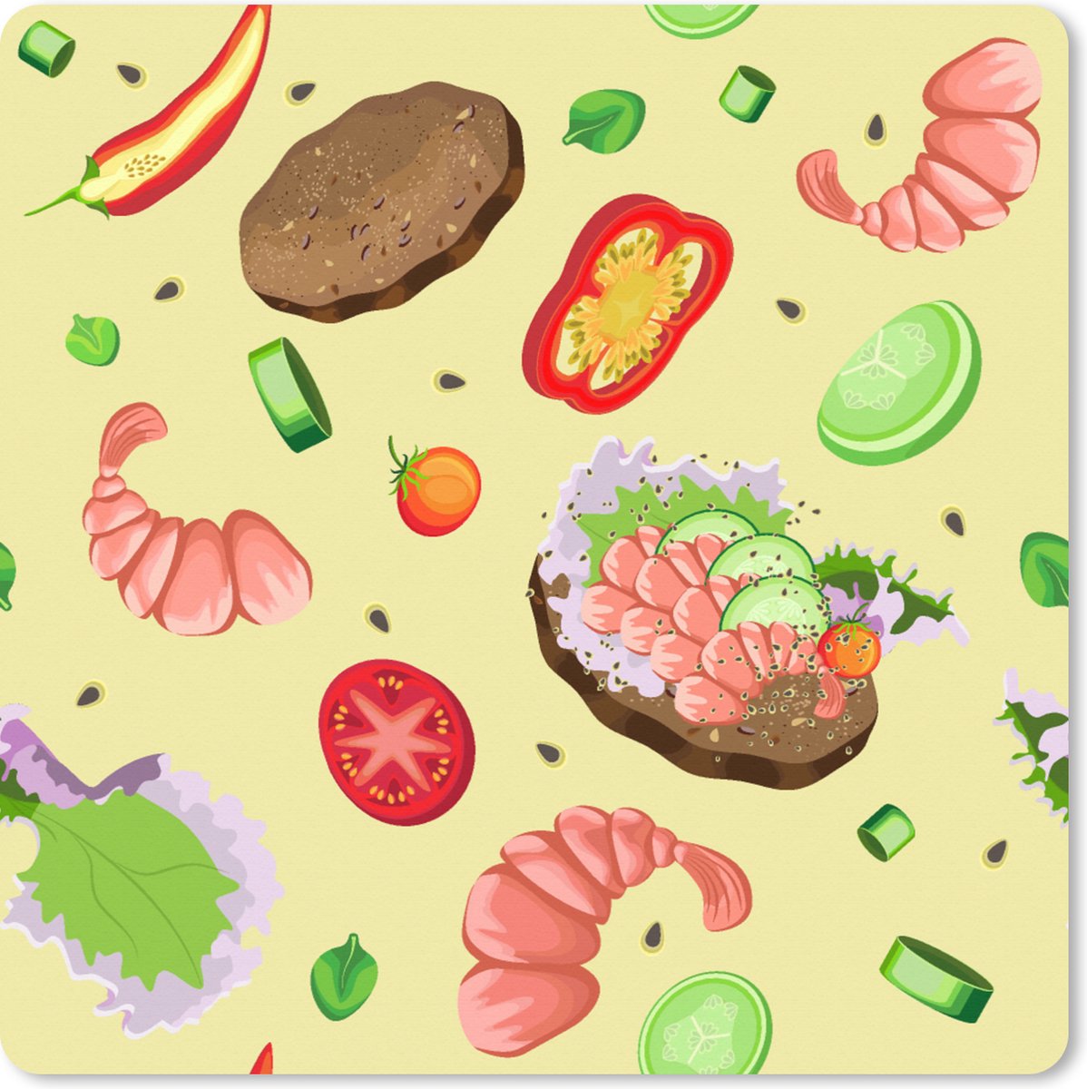 Muismat XXL 40x40 cm - Bureau onderlegger - Bureau mat Patroon - Eten - Groente - Bureaumat - Gaming mousepad xl - Bureaulegger groot - Computer deskmat