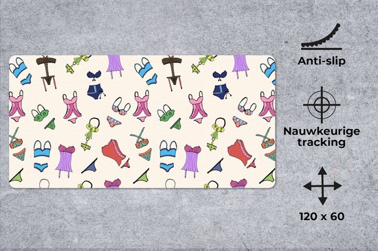 Muismat XXL 120x60 cm - Bureau onderlegger - Bureau mat Lingerie - Ondergoed - Patroon - Bureaumat - Gaming mousepad xl - Bureaulegger groot - Computer deskmat