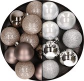 24x stuks kunststof kerstballen mix van champagne en zilver 6 cm - Kerstversiering