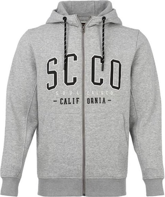 SoulCal - Sweater met Rits en Capuchon - Vest - groot logo -  Heren -Licht grijs - XXL