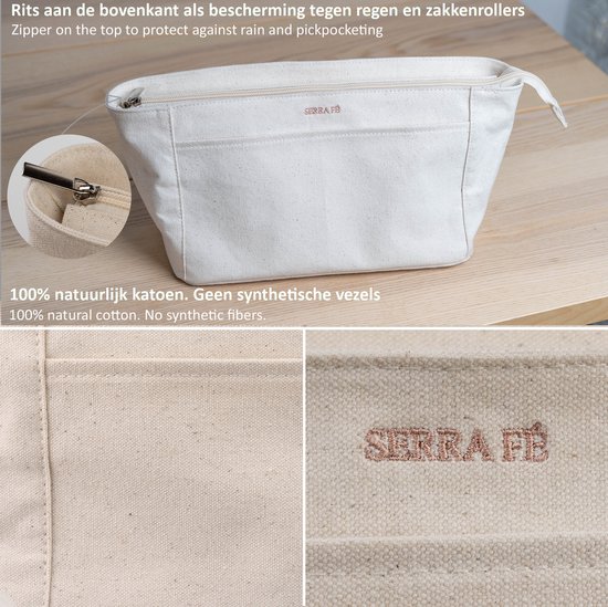 Serra Fé - tas organizer voor middelgrote handtas - bag in bag - 100% katoen - 12 vakken - hoogwaardig - geschikt voor handtas ca. 30-40 cm lengte en 10 - 20 cm breedte - Serra Fé