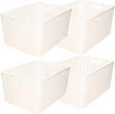 Set van 6x stuks opbergboxen/opbergmandjes rotan parel wit kunststof met inhoud 18 en 28 liter