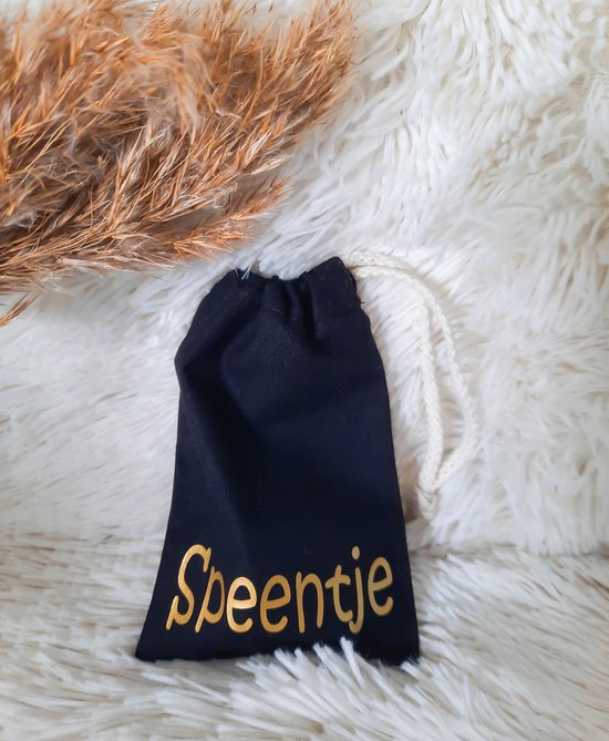 Organizer - Speentje - Gifts by M - Speenzakje - Luiertas - Opbergzakje - Hygiënisch - Baby - Trekkoord - Katoen - Zwart - Goud - Kraamcadeau van Gifts by M — afbeelding 2