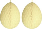 2x stuks hangdecoratie honeycomb paaseieren pastel geel van papier 30 cm - Brandvertragend - Paas/pasen thema decoraties/versieringen